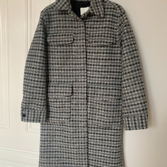 NWT! H&M Grey Plaid Long Oversized Coat Shacket Size S - Picture 1 of 6